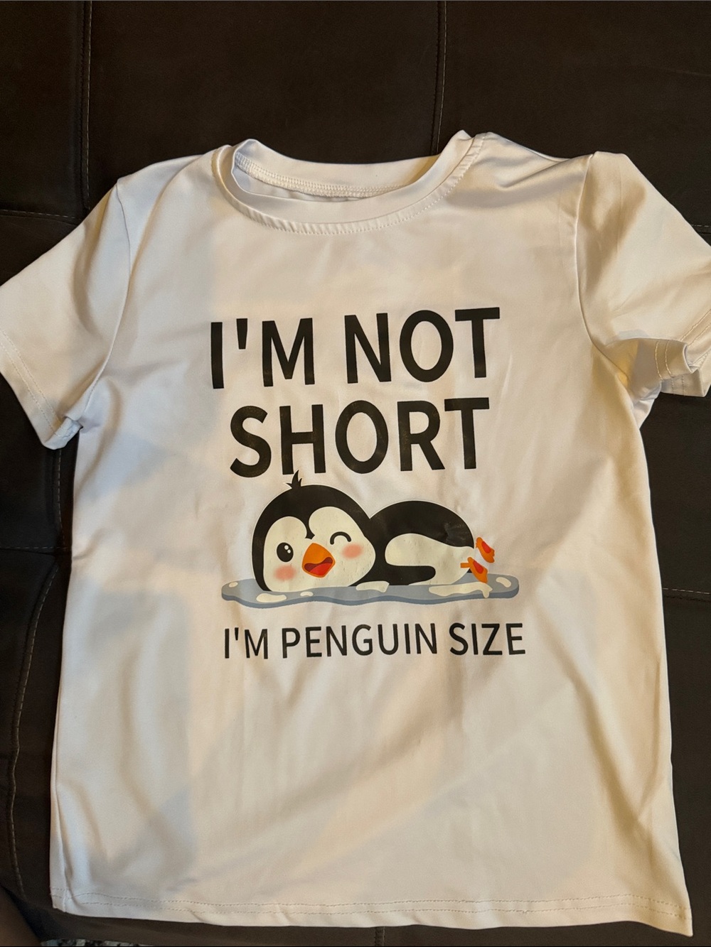 White Kids Graphic Tee - I'm Not Short I'm Penguin Size
